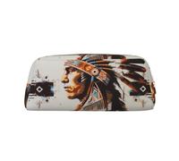 LRHCNZDCP Native American Printed Pencil Case Leather Pen Pencil Pouch Makeup Bag with Gold Zipper for Teen Girls Boys Men Women