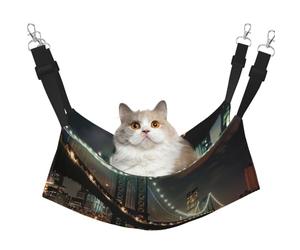 LRHCNZDCP New York Manhattan Bridge Night Print Cat Hammock Bed, Soft Double-Layered Hanging Pet Bed for Small Pet, L