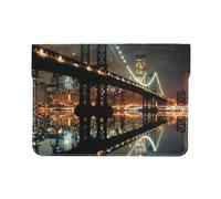 LRHCNZDCP New York Manhattan Bridge Night Printed Laptop Sleeve 13-Inch Leather Laptop Case Computer Bag Cover for Travel, Work, Business