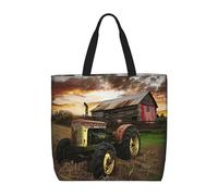 LRHCNZDCP Old Tractor Photo Farm Print Reusable Shopper Tote for Women Waterproof Shoulder Bag Lightweight Grocery Bag for Shopping, Travel & Daily Use Gift