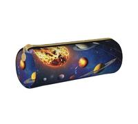 LRHCNZDCP Outer Space Solar System Printed Leather Pencil Case - Round Zipper Cute Pencil Pouch Pencil Box for School & Office