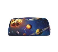LRHCNZDCP Outer Space Solar System Printed Pencil Case Leather Pen Pencil Pouch Makeup Bag with Gold Zipper for Teen Girls Boys Men Women