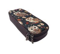 LRHCNZDCP Owls on Tree Branche Printed Pencil Case Holder Leather Cute Pen Pencil Pouch School Office College Pencil Box Organizer for Adult Boys Girls