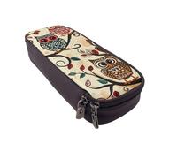 LRHCNZDCP Owls on Tree Branches Printed Pencil Case Holder Leather Cute Pen Pencil Pouch School Office College Pencil Box Organizer for Adult Boys Girls