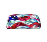 LRHCNZDCP Patriotic 4th of July American Flag Printed Pencil Case Leather Pen Pencil Pouch Makeup Bag with Silver Zipper for Teen Girls Boys Men Women