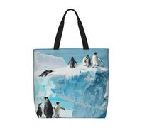 LRHCNZDCP Penguin on the Iceberg Print Reusable Shopper Tote for Women Waterproof Shoulder Bag Lightweight Grocery Bag for Shopping, Travel & Daily Use Gift