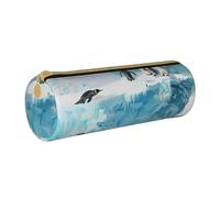 LRHCNZDCP Penguin on The Iceberg Printed Leather Pencil Case Round Zipper Cute Pencil Pouch Pencil Box for School & Office