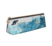 LRHCNZDCP Penguin on The Iceberg Printed Leather Pencil Case Triangle Zipper Cute Pencil Pouch Pencil Box for School & Office