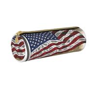 LRHCNZDCP Pigeon and US Flag Printed Leather Pencil Case Round Zipper Cute Pencil Pouch Pencil Box for School & Office