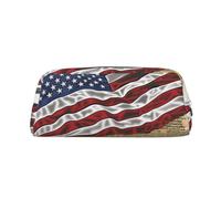 LRHCNZDCP Pigeon and US Flag Printed Pencil Case Leather Pen Pencil Pouch Makeup Bag with Silver Zipper for Teen Girls Boys Men Women