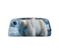 LRHCNZDCP Polar Bear Ice Printed Pencil Case Leather Pen Pencil Pouch Makeup Bag with Gold Zipper for Teen Girls Boys Men Women