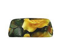 LRHCNZDCP Pretty Yellow Rose Printed Pencil Case Leather Pen Pencil Pouch Makeup Bag with Gold Zipper for Teen Girls Boys Men Women