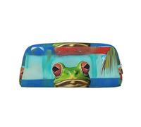 LRHCNZDCP Puerto Rico Flag Frog Palm Trees Printed Pencil Case Leather Pen Pencil Pouch Makeup Bag with Gold Zipper for Teen Girls Boys Men Women