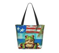 LRHCNZDCP Puerto Rico Flag Frog Palm Trees Printed Shopping Bag Tote Bag Large Shoulder Bag Lightweight Handbag Women Laptop Bags for Work Travel Shopping