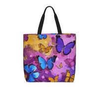 LRHCNZDCP Purple Butterflies Print Reusable Shopper Tote for Women Waterproof Shoulder Bag Lightweight Grocery Bag for Shopping, Travel & Daily Use Gift