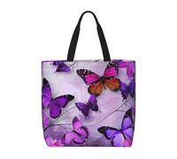 LRHCNZDCP Purple Butterflies Print Reusable Shopper Tote for Women Waterproof Shoulder Bag Lightweight Grocery Bag for Shopping, Travel & Daily Use Gift