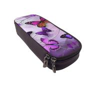 LRHCNZDCP Purple Butterflies Printed Pencil Case Holder Leather Cute Pen Pencil Pouch School Office College Pencil Box Organizer for Adult Boys Girls