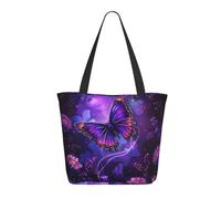 LRHCNZDCP Purple Butterfly Printed Shopping Bag Tote Bag Large Shoulder Bag Lightweight Handbag Women Laptop Bags for Work Travel Shopping