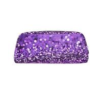 LRHCNZDCP Purple Glitter at Night Printed Pencil Case Leather Pen Pencil Pouch Makeup Bag with Silver Zipper for Teen Girls Boys Men Women