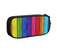 LRHCNZDCP Rainbow Colored Wood Background Printed Pencil Case Pouch Cute Pencil Pen Case Pencil Box Pen Bag for School Office, Black