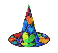 LRHCNZDCP Rainbow Hearts Printed Halloween Witch Hat for Women Men Festive Parties Cosplay Halloween Accessories, 1 PC
