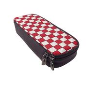 LRHCNZDCP Red Checkered White Squares Printed Pencil Case Holder Leather Cute Pen Pencil Pouch School Office College Pencil Box Organizer for Adult Boys Girls