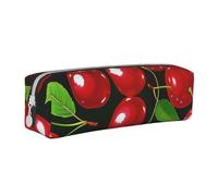 LRHCNZDCP Red Cherries Printed Leather Pencil Case - Cute Zipper Pencil Pouch Pencil Box for School & Office