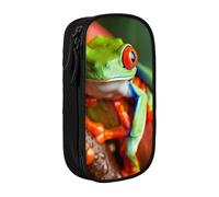 LRHCNZDCP Red Eyes Tree Frog Printed Pencil Case Pouch, Cute Pencil Pen Case Pencil Box Pen Bag for School Office,Black