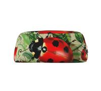LRHCNZDCP Red Ladybug Printed Pencil Case Leather Pen Pencil Pouch Makeup Bag with Gold Zipper for Teen Girls Boys Men Women