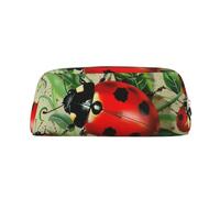 LRHCNZDCP Red Ladybug Printed Pencil Case Leather Pen Pencil Pouch Makeup Bag with Silver Zipper for Teen Girls Boys Men Women