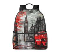 LRHCNZDCP Red London Street Printed School Bag Bookbag Laptop Backpack Stylish Lightweight Backpack Travel Backpack for Kids Boys Girls