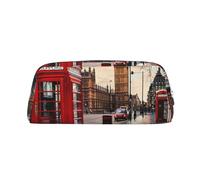 LRHCNZDCP Red Phone Booth London Street Printed Pencil Case Leather Pen Pencil Pouch Makeup Bag with Silver Zipper for Teen Girls Boys Men Women