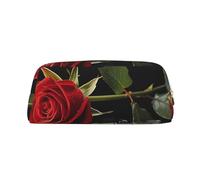 LRHCNZDCP Red Rose on Piano Printed Pencil Case Leather Pen Pencil Pouch Makeup Bag with Gold Zipper for Teen Girls Boys Men Women
