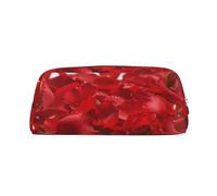 LRHCNZDCP Red Rose Petals Printed Pencil Case Leather Pen Pencil Pouch Makeup Bag with Silver Zipper for Teen Girls Boys Men Women