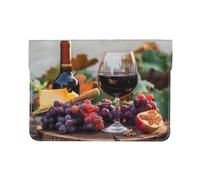 LRHCNZDCP Red Wine Galsses & Grapes with Wooden Printed Laptop Sleeve 13-Inch Leather Laptop Case Computer Bag Cover for Travel, Work, Business