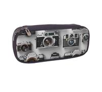 LRHCNZDCP Retro Cool Camera Collection Printed Pencil Case Holder Large Capacity Leather Pen Pencil Pouch Box Organizer for School Office College Adult Boys Girls