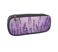 LRHCNZDCP Romantic Purple Lavender Printed Pencil Case Holder Large Capacity Leather Pen Pencil Pouch Box Organizer for School Office College Adult Boys Girls
