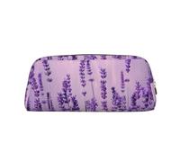 LRHCNZDCP Romantic Purple Lavender Printed Pencil Case Leather Pen Pencil Pouch Makeup Bag with Gold Zipper for Teen Girls Boys Men Women