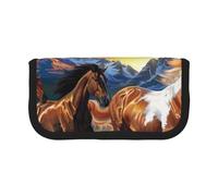 LRHCNZDCP Running Horses Printed Pen Pencil Case Canvas Makeup Bag Gadget Pen Bag Pencil Box with Zipper