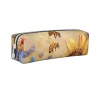 LRHCNZDCP Rural Honey Bees Wildflowers Printed Leather Pencil Case - Cute Zipper Pencil Pouch Pencil Box for School & Office