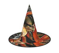 LRHCNZDCP Safflower Flying Fish Printed Halloween Witch Hat for Women Men Festive Parties Cosplay Halloween Accessories, 3 PCS