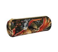 LRHCNZDCP Safflower Flying Fish Printed Leather Pencil Case - Round Zipper Cute Pencil Pouch Pencil Box for School & Office