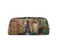 LRHCNZDCP san Francisco Printed Pencil Case Leather Pen Pencil Pouch Makeup Bag with Gold Zipper for Teen Girls Boys Men Women