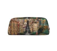 LRHCNZDCP san Francisco Printed Pencil Case Leather Pen Pencil Pouch Makeup Bag with Silver Zipper for Teen Girls Boys Men Women