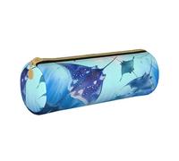 LRHCNZDCP Sea Animals Stingrays Printed Leather Pencil Case Round Zipper Cute Pencil Pouch Pencil Box for School & Office