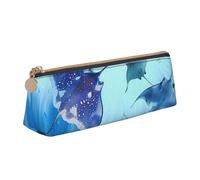 LRHCNZDCP Sea Animals Stingrays Printed Leather Pencil Case Triangle Zipper Cute Pencil Pouch Pencil Box for School & Office