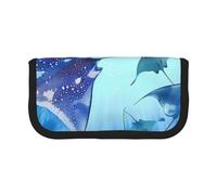 LRHCNZDCP Sea Animals Stingrays Printed Pen Pencil Case Canvas Makeup Bag Gadget Pen Bag Pencil Box with Zipper