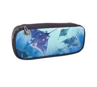 LRHCNZDCP Sea Animals Stingrays Printed Pencil Case Holder Large Capacity Leather Pen Pencil Pouch Box Organizer for School Office College Adult Boys Girls