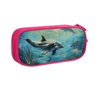 LRHCNZDCP Sea Dolphin Printed Pencil Case Pouch Cute Pencil Pen Case Pencil Box Pen Bag for School Office, Pink