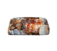 LRHCNZDCP Seashell Landscape On The Beach Printed Pencil Case Leather Pen Pencil Pouch Makeup Bag with Gold Zipper for Teen Girls Boys Men Women